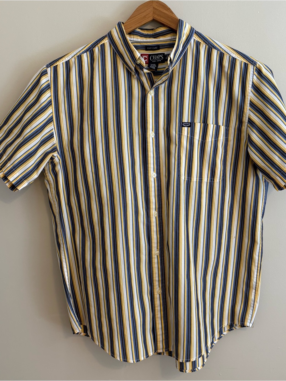 Chaps Men’s Short Sleeve Striped Button-Down Shirt in Yellow, Blue & White